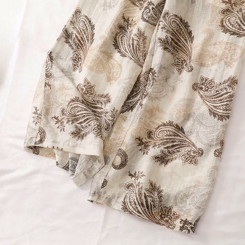 Nimara Ritual Summer Boho Casual Paisley Zipper Design Ankle Women's Straight Leg Pants With Pockets