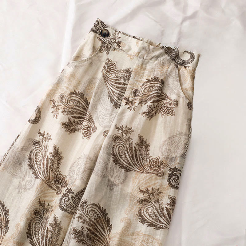 Nimara Ritual Summer Boho Casual Paisley Zipper Design Ankle Women's Straight Leg Pants With Pockets