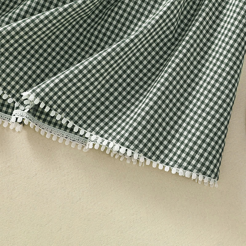 Nimara Ritual Summer Vintage Green Plaid Women's Skirts With Pockets