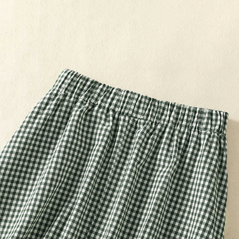 Nimara Ritual Summer Vintage Green Plaid Women's Skirts With Pockets