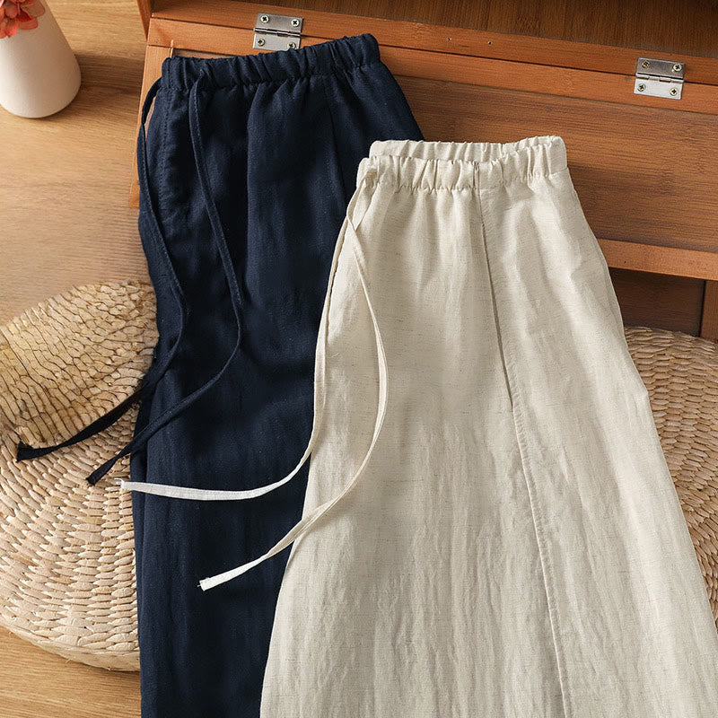 Nimara Ritual Summer Casual Minimalist Drawstring Solid Cropped Pants Women's Straight Leg Pants With Pockets