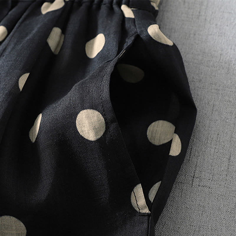 Nimara Ritual Summer Casual Vintage Drawstring Polka Dot Women's Cropped Pants With Pockets
