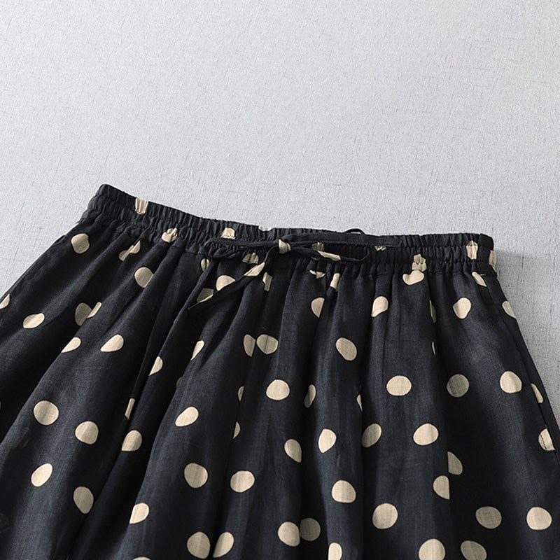 Nimara Ritual Summer Casual Vintage Drawstring Polka Dot Women's Cropped Pants With Pockets