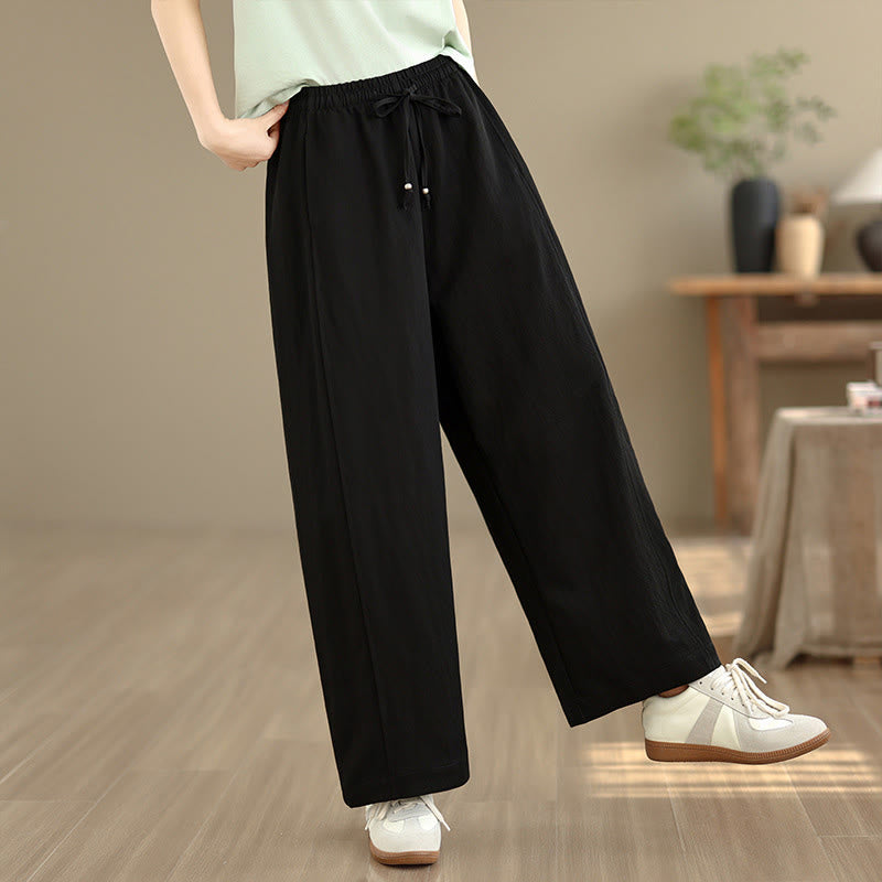 Nimara Ritual Summer Casual Drawstring Solid Cropped Pants Women's Wide Leg Pants With Pockets