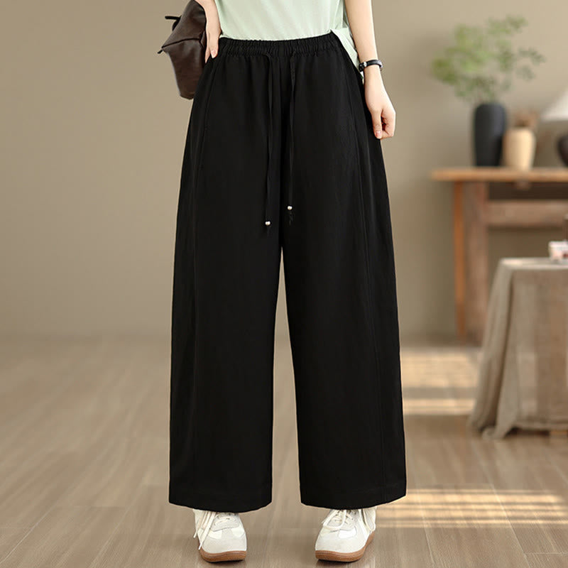 Nimara Ritual Summer Casual Drawstring Solid Cropped Pants Women's Wide Leg Pants With Pockets