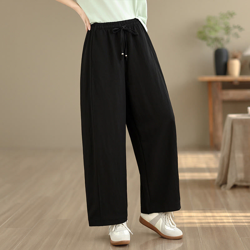 Nimara Ritual Summer Casual Drawstring Solid Cropped Pants Women's Wide Leg Pants With Pockets