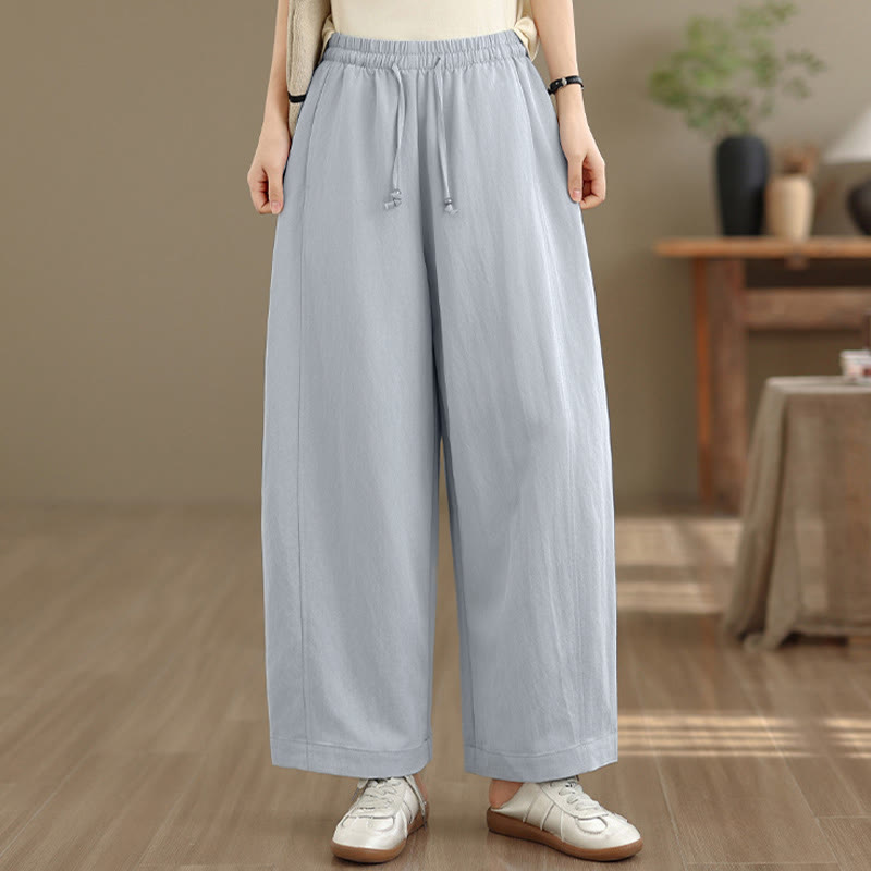 Nimara Ritual Summer Casual Drawstring Solid Cropped Pants Women's Wide Leg Pants With Pockets