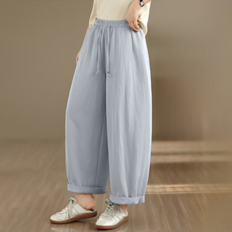 Nimara Ritual Summer Casual Drawstring Solid Cropped Pants Women's Wide Leg Pants With Pockets