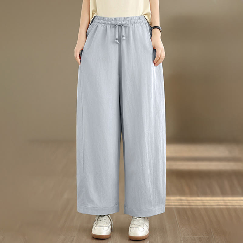 Nimara Ritual Summer Casual Drawstring Solid Cropped Pants Women's Wide Leg Pants With Pockets