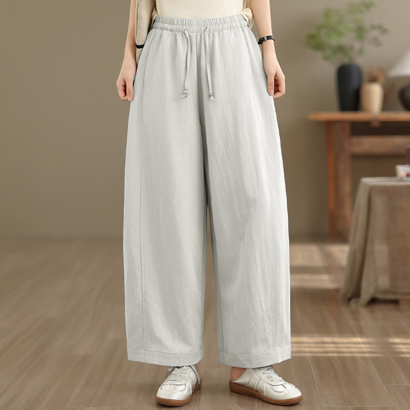 Nimara Ritual Summer Casual Drawstring Solid Cropped Pants Women's Wide Leg Pants With Pockets