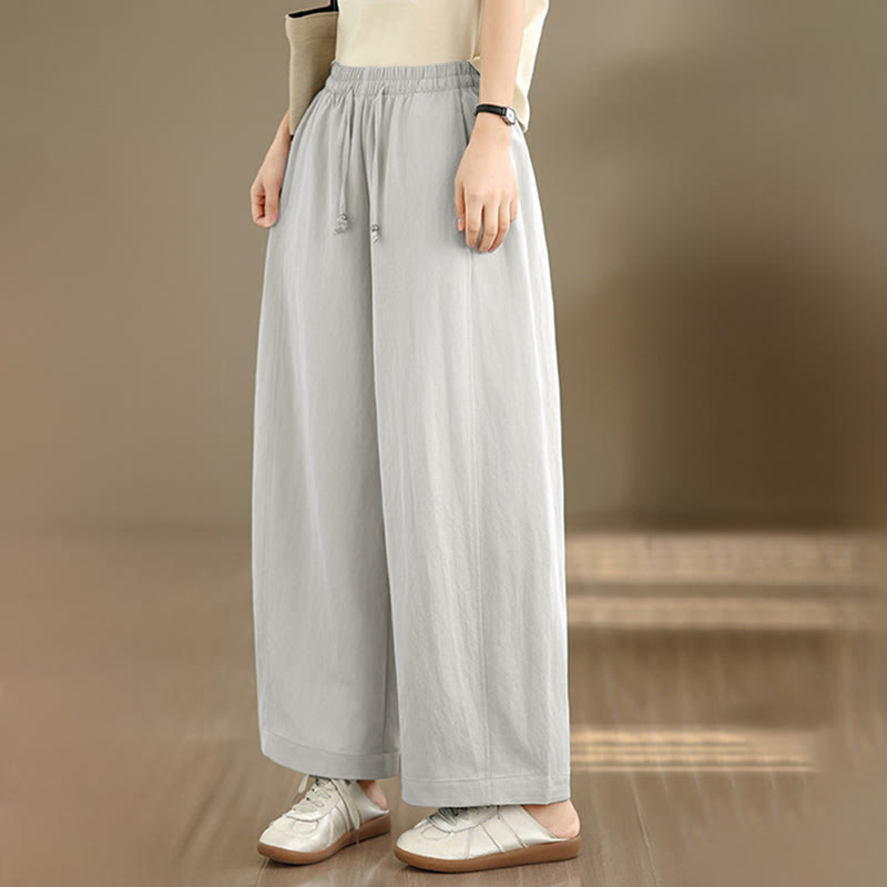 Nimara Ritual Summer Casual Drawstring Solid Cropped Pants Women's Wide Leg Pants With Pockets