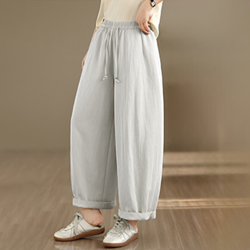 Nimara Ritual Summer Casual Drawstring Solid Cropped Pants Women's Wide Leg Pants With Pockets