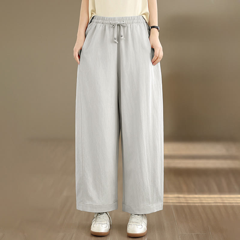Nimara Ritual Summer Casual Drawstring Solid Cropped Pants Women's Wide Leg Pants With Pockets