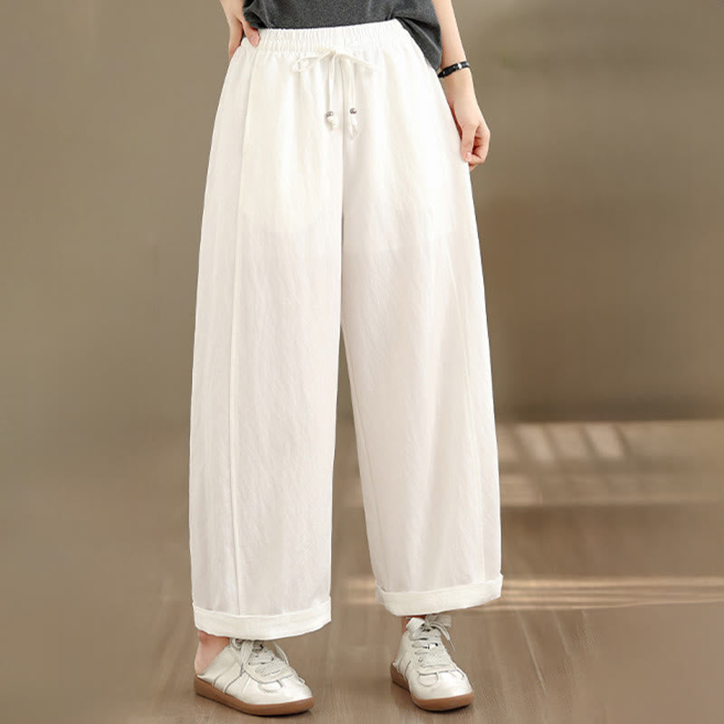 Nimara Ritual Summer Casual Drawstring Solid Cropped Pants Women's Wide Leg Pants With Pockets