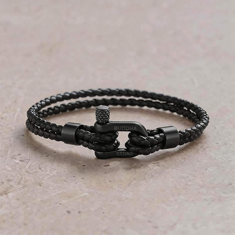 Nimara Ritual Titanium Steel Shackle Leather Double Wrap Stimulation Bracelet