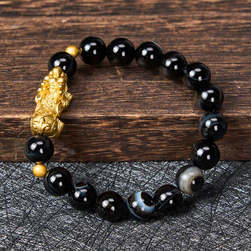 Nimara Ritual PiXiu Brown Striped Agate Wealth Bracelet