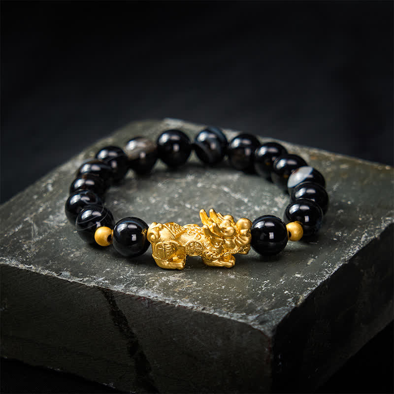 Nimara Ritual PiXiu Brown Striped Agate Wealth Bracelet