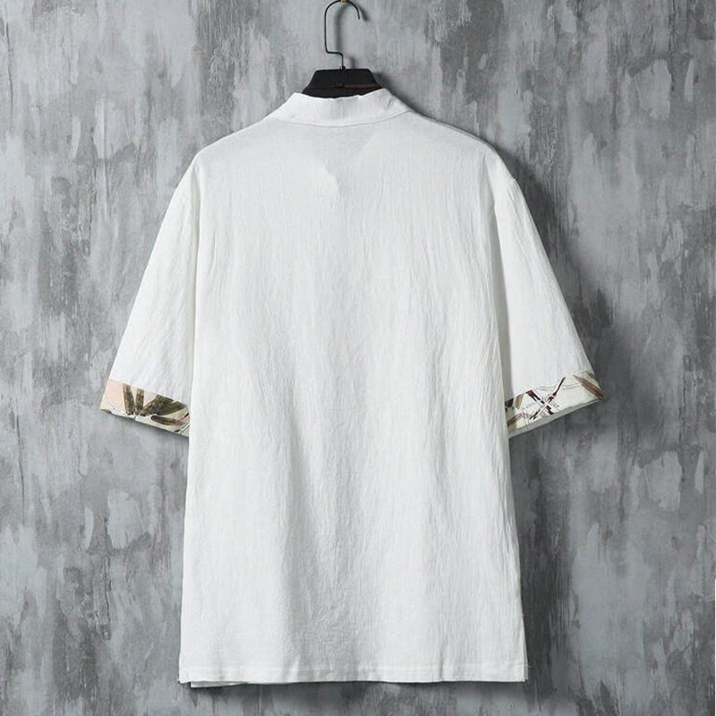 Nimara Ritual Summer Tang Style Casual Frog Button Bamboo Men's Short Sleeve Shirts