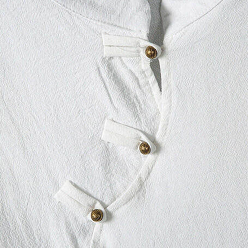 Nimara Ritual Summer Tang Style Casual Frog Button Bamboo Men's Short Sleeve Shirts