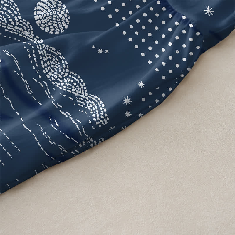 Nimara Ritual Summer Casual Celestial Geometric Waves Pattern Women's Summer Sleeveless Midi Dress With Pockets