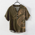 Nimara Ritual Cotton Golden Dragon Pattern Men's Short Sleeve Half Button Shirt