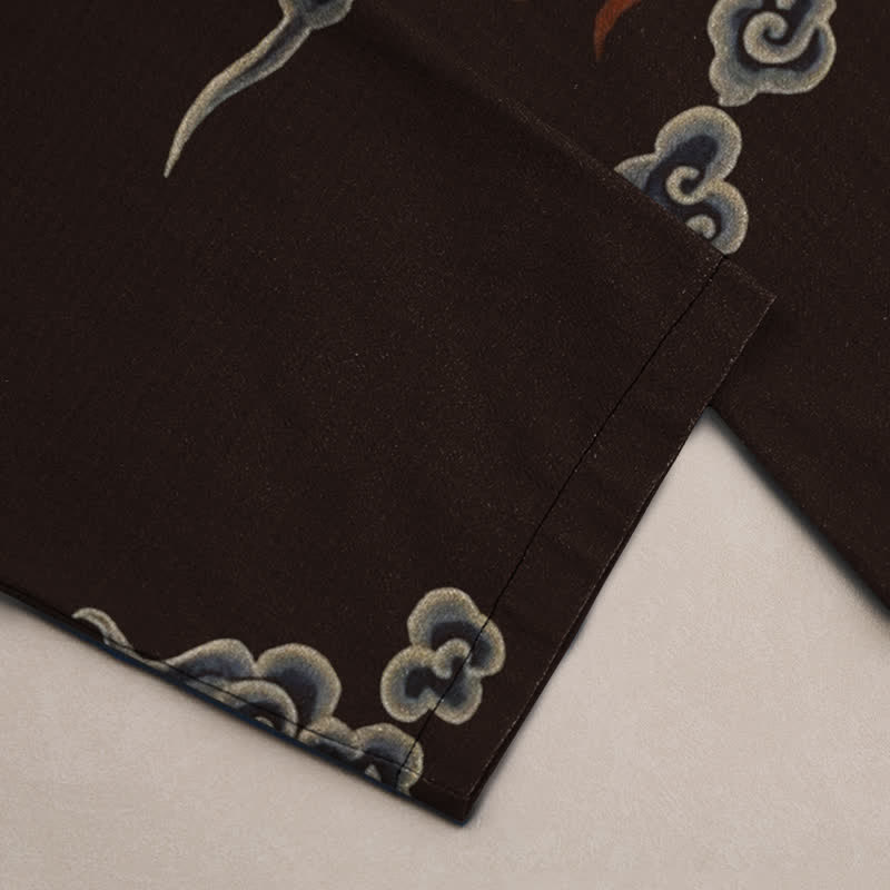 Nimara Ritual Cotton Dragon Cloud Pattern Men's Tapered Pants With Pockets