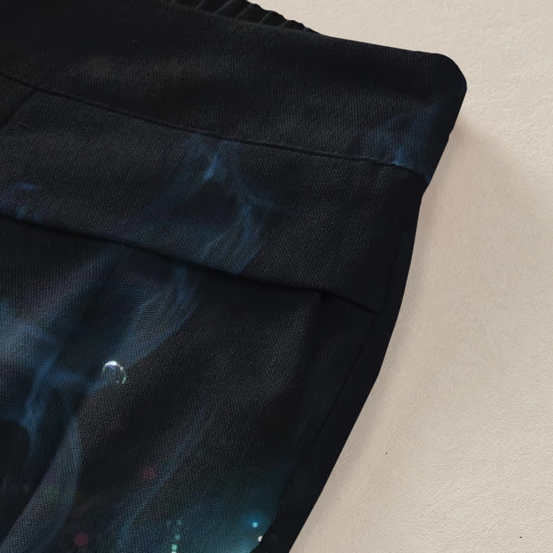 Nimara Ritual Cotton Linen Mystic Fish Pattern Women's Elastic Waist Wide Leg Pants With Pockets