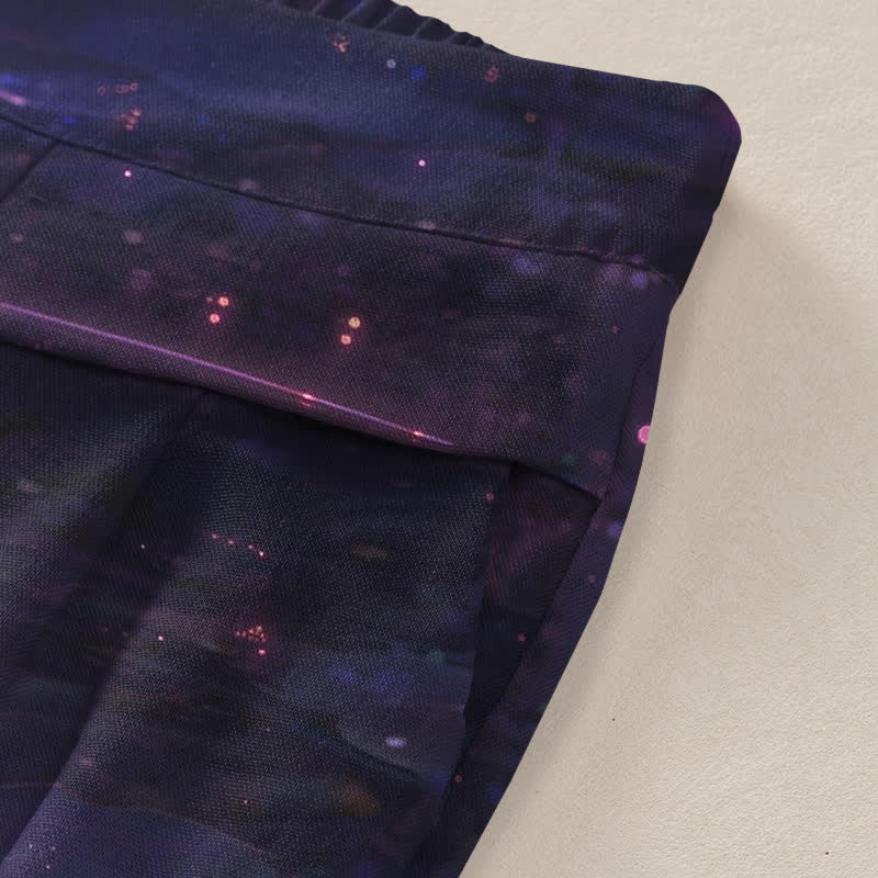 Nimara Ritual Cotton Linen Lotus Galaxy Pattern Women's Elastic Waist Wide Leg Pants With Pockets