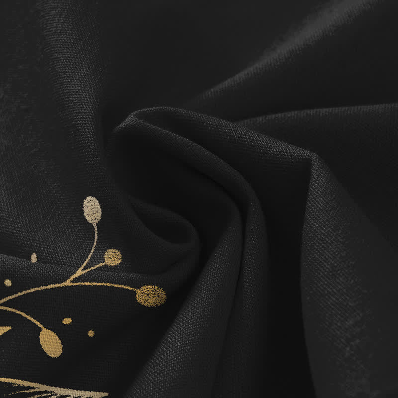 Nimara Ritual Cotton Linen Golden Lotus Pattern Women's Elastic Waist Wide Leg Pants With Pockets