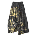 Nimara Ritual Cotton Linen Golden Lotus Pattern Women's Elastic Waist Wide Leg Pants With Pockets