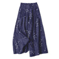 Nimara Ritual Cotton Linen Botanical Wave Pattern Women's Elastic Waist Wide Leg Pants With Pockets