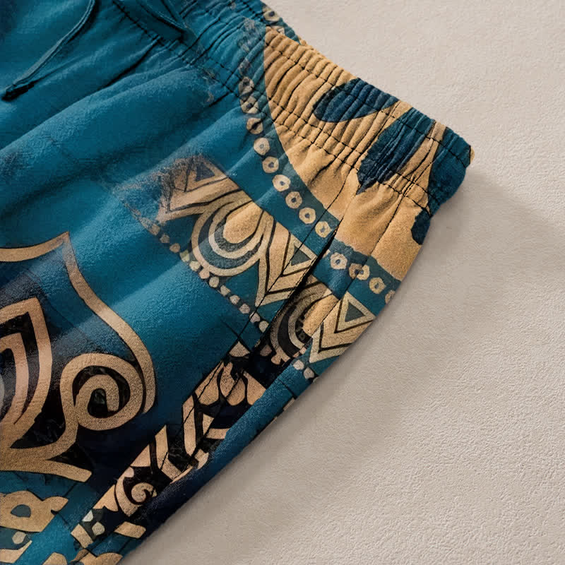 Nimara Ritual Cotton Mandala Geometric Pattern Men's Tapered Pants With Pockets