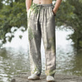 Nimara Ritual Cotton Washed Bamboo Pattern Men's Tapered Pants With Pockets