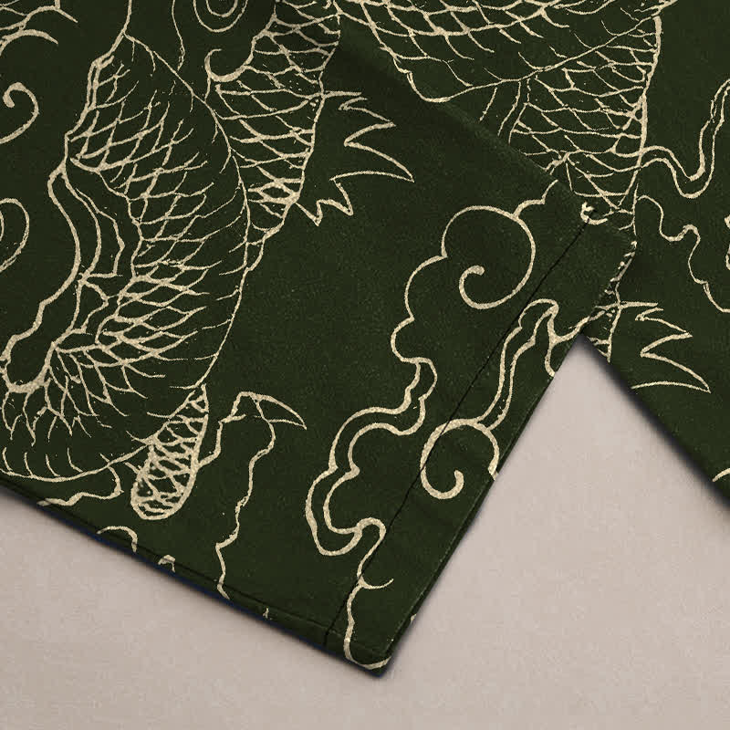 Nimara Ritual Cotton Flying Dragon Chasing The Sun Pattern Men's Tapered Pants With Pockets