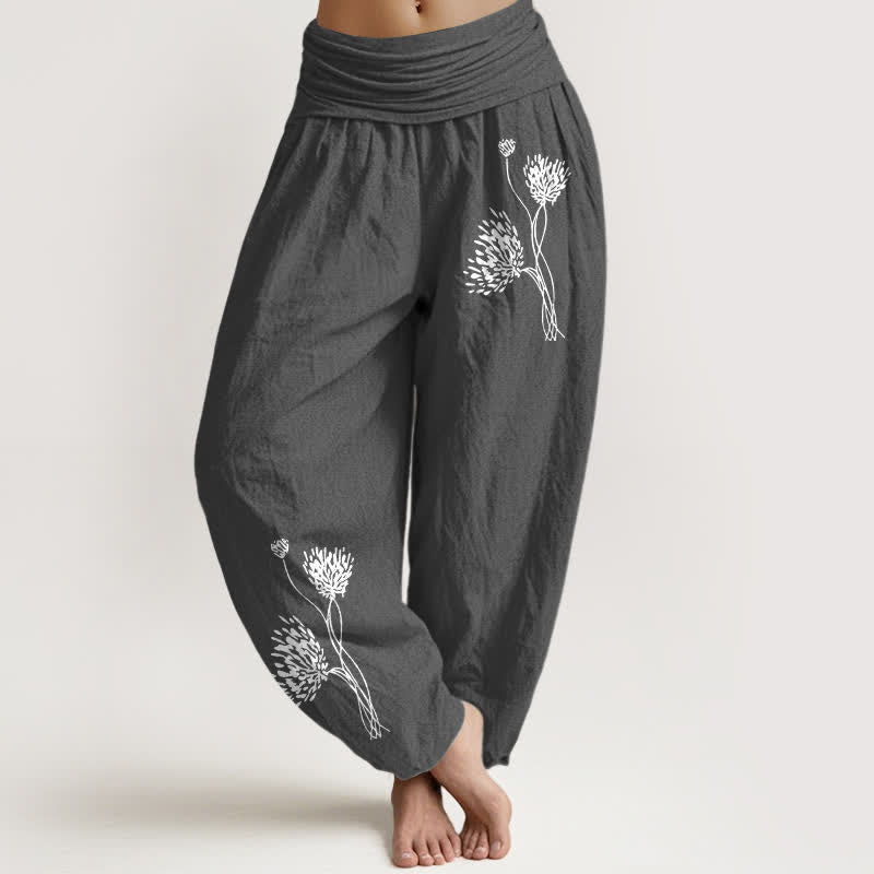 Nimara Ritual Pure Cotton Botanical Pattern Women's Elastic Waist Harem Pants