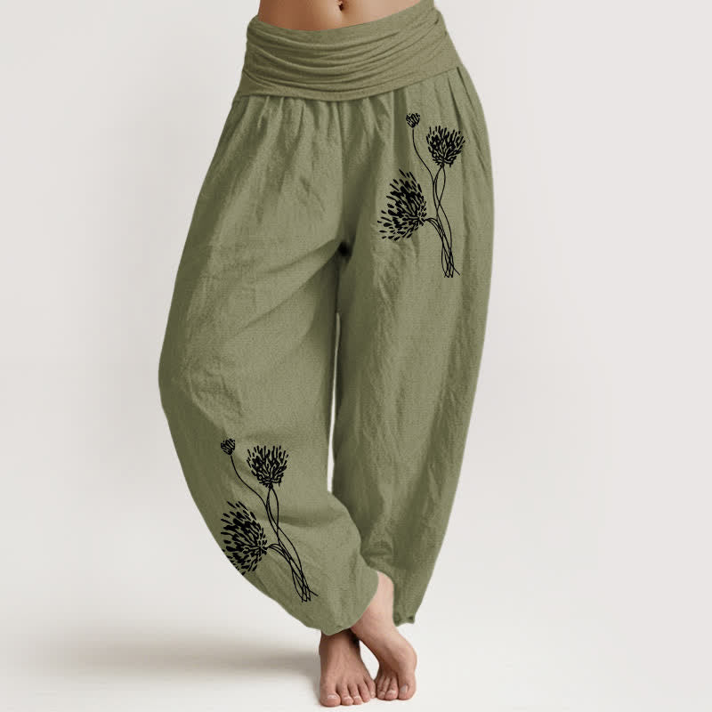 Nimara Ritual Pure Cotton Botanical Pattern Women's Elastic Waist Harem Pants