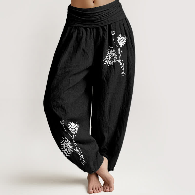 Nimara Ritual Pure Cotton Botanical Pattern Women's Elastic Waist Harem Pants