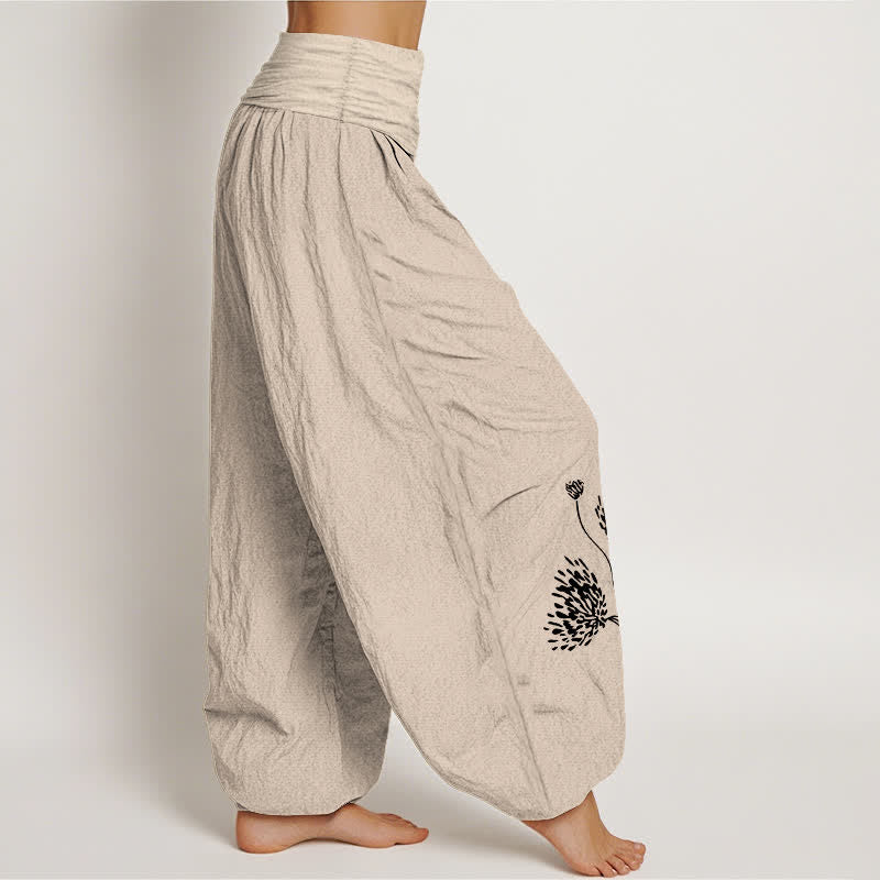 Nimara Ritual Pure Cotton Botanical Pattern Women's Elastic Waist Harem Pants