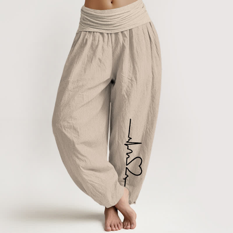 Nimara Ritual Pure Cotton Heartbeat Heart Pattern Women's Elastic Waist Harem Pants