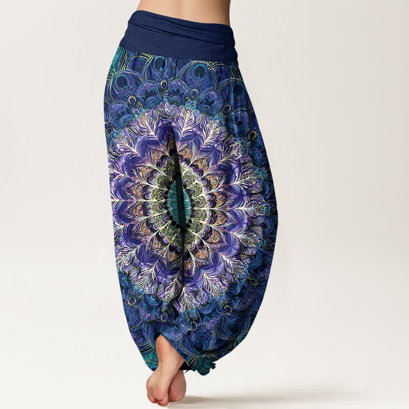 Nimara Ritual Pure Cotton Mandala Feather Pattern Women's Elastic Waist Harem Pants