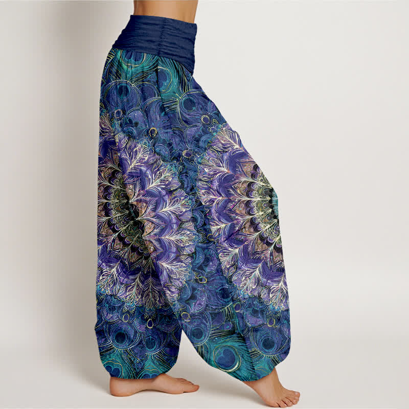 Nimara Ritual Pure Cotton Mandala Feather Pattern Women's Elastic Waist Harem Pants