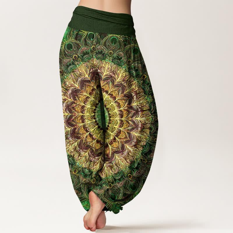 Nimara Ritual Pure Cotton Mandala Feather Pattern Women's Elastic Waist Harem Pants