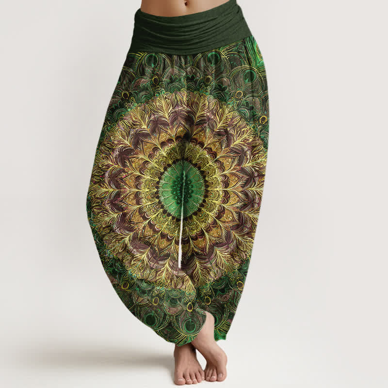 Nimara Ritual Pure Cotton Mandala Feather Pattern Women's Elastic Waist Harem Pants