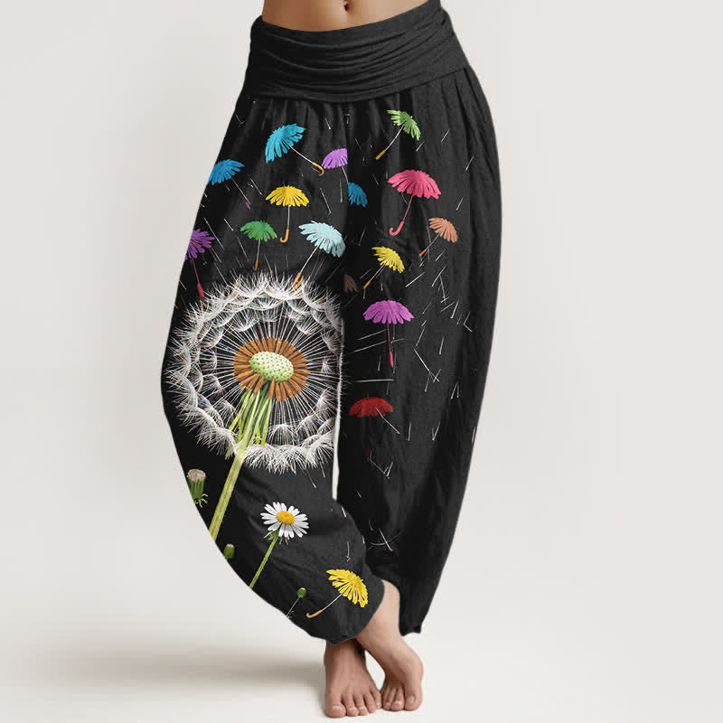 Nimara Ritual Pure Cotton Dandelion Bloom Pattern Women's Elastic Waist Harem Pants