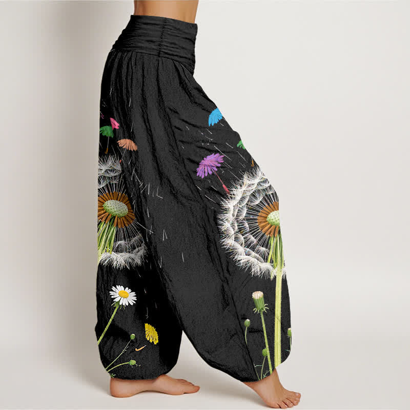 Nimara Ritual Pure Cotton Dandelion Bloom Pattern Women's Elastic Waist Harem Pants