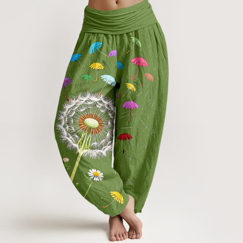 Nimara Ritual Pure Cotton Dandelion Bloom Pattern Women's Elastic Waist Harem Pants