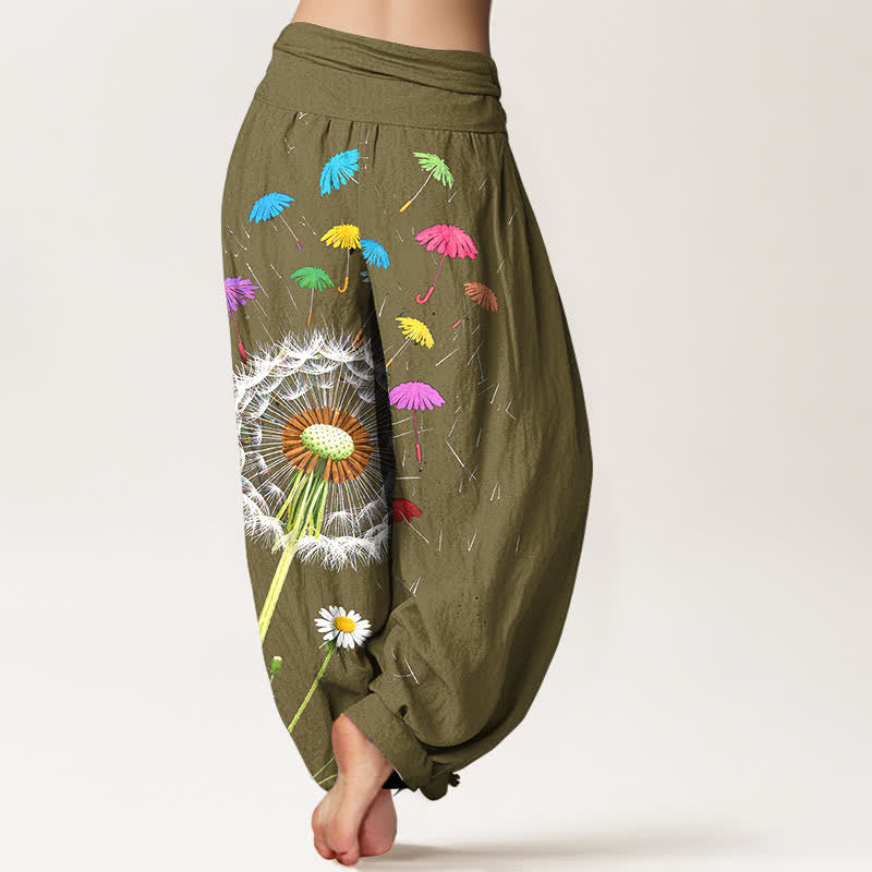 Nimara Ritual Pure Cotton Dandelion Bloom Pattern Women's Elastic Waist Harem Pants