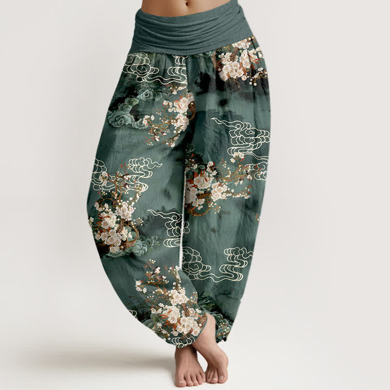 Nimara Ritual Pure Cotton Floral Cloud Pattern Women's Elastic Waist Harem Pants