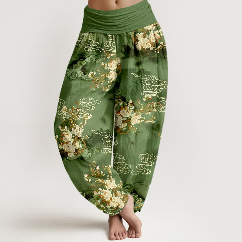 Nimara Ritual Pure Cotton Floral Cloud Pattern Women's Elastic Waist Harem Pants