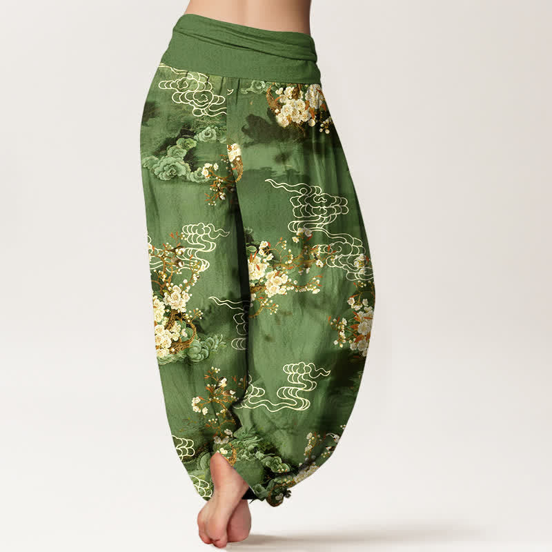 Nimara Ritual Pure Cotton Floral Cloud Pattern Women's Elastic Waist Harem Pants